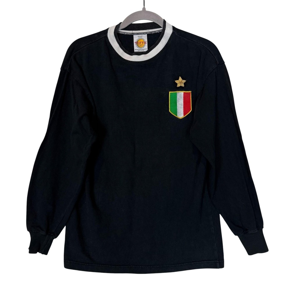 TOFFS Italy Shirt Mens Medium Black‎ Soccer Long Sleeve Retro Flag Crest Top VTG